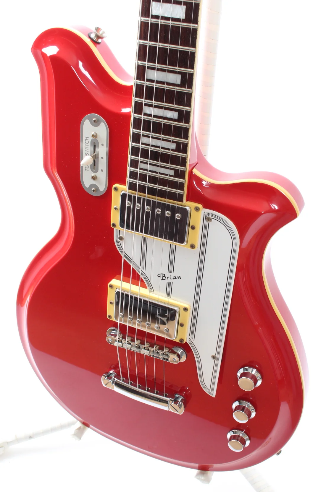 1990s Brian by Bacchus BNG-450 National Map Guitar red - Image 3